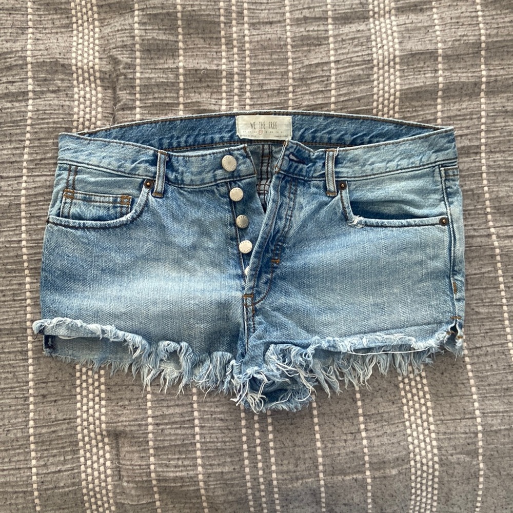 Free People Light Blue Distressed Denim Jean Shorts
